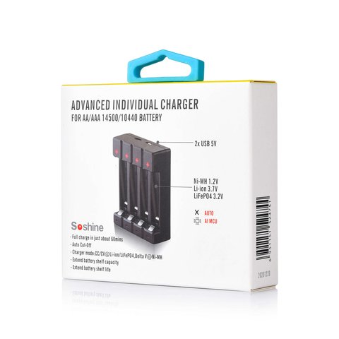 Зарядний пристрій Soshine С4, для Ni-MH/Li-ion/LiFePO4, вхід 5 В 2-3A, (AA/AAA/10440/14500) Прев'ю 1