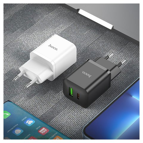 Adaptador de red Hoco N28, 20 W, Fast Charge, blanco, sin cable, 2 puertos, #6931474783516 Vista previa  1