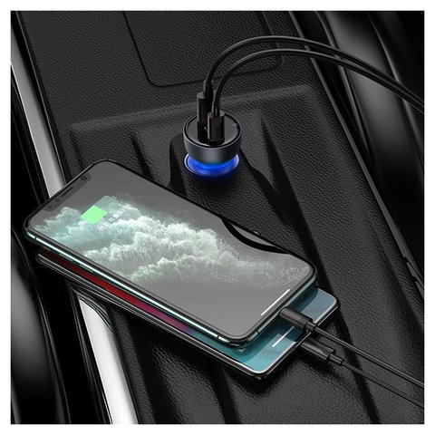 Автомобильное зарядное устройство Baseus Particular Digital Display QC+PPS Dual, серое, Quick Charge, с дисплеем, 65 Вт, 2 порта, 12-24 B, #CCKX-C0G Превью 1