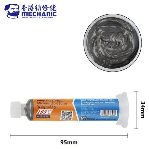 BGA паста Mechanic XGZ40, Sn 63%, Pb 37%, 183 °C, 35 г Прев'ю 1