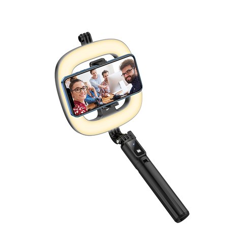 Кільцева лампа Hoco LV03 Plus, чорна, штатив тринога, селфі палка, #6931474757395 Прев'ю 1