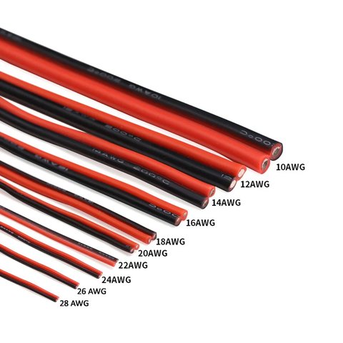 Провод в силиконовой изоляции 2x26AWG, 0,16 мм², 1 м, черный, красный, UL3135 Превью 1