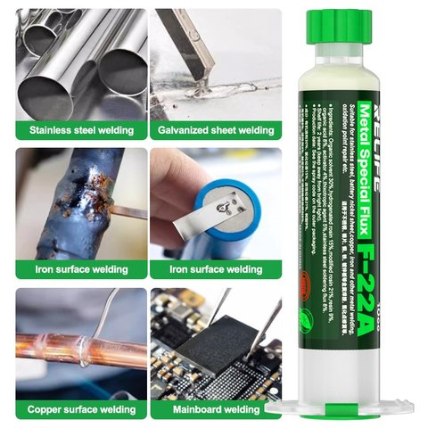 Флюс-паста RELIFE F-22A, для паяння нікелю, для паяння неіржавної сталі, для паяння міді і сталі, високоактивна, 10 мл Прев'ю 6