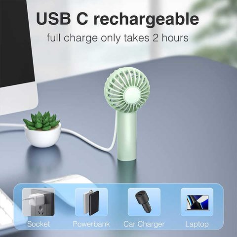 Вентилятор DC03, зелений, ручний, настільний, з акумулятором, USB тип-C Прев'ю 4