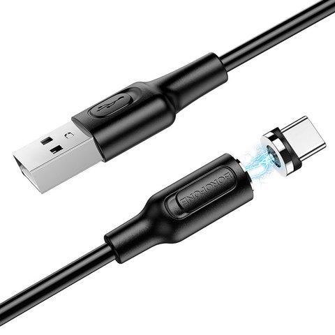 USB кабель Borofone BX41, USB тип-C, USB тип-A, 100 см, 3 A, чорний, магнітний, #6931474738462 Прев'ю 1